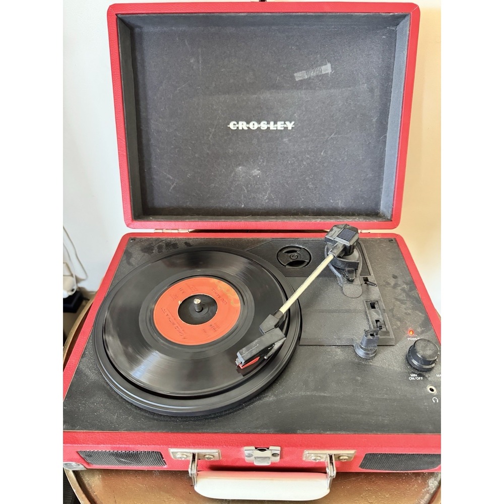 Red Retro Suitcase Record Player Suitcase With Box Tested Works Small